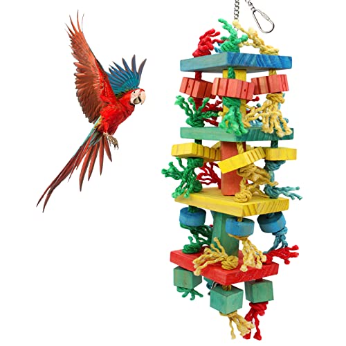 MQUPIN Bird Parrot Chewing Toy Newest,Parakeet Cage Bite Toys Hanging Chewing Multicolored Wooden Blocks Tearing Toys for Small Parrots Cockatiels Lovebird Conures(Colorful)