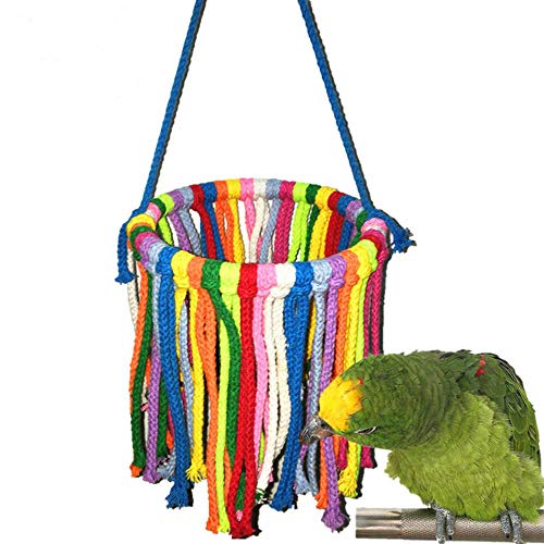 NganSuRong Pet Bird Parrot Cotton Rope Chewing Bite Hanging Cage Swing Budgie Climb Bungee Chew Toys Training Cockatiel Hammock - Multicolor Rope