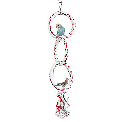 LeerKing Bird Rope Perches Parrot Hanging Perches Chewing Cage Toys Cotton Rope Swing Spiral Perches for Parakeet Cockatiel Bungee African Greys Cockatoo,3 Loops - 3 Loop