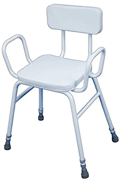 Aidapt Height Adjustable Perching Stool With Padded Seat and Safety Arms and Padded Back For Elderly for Users with Limited Mobility