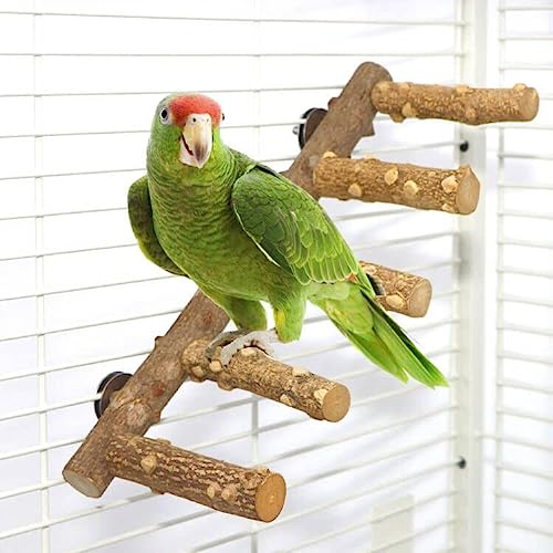 Bird Ladder Perch Cage Nature Wood Stand Parrot Chew Toy for Small Medium Parrot Animal (M) - M