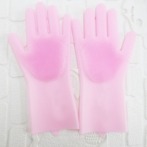 Silicon Scrubbing Multi-Function Cleaning Gloves - Pink / 1 pair