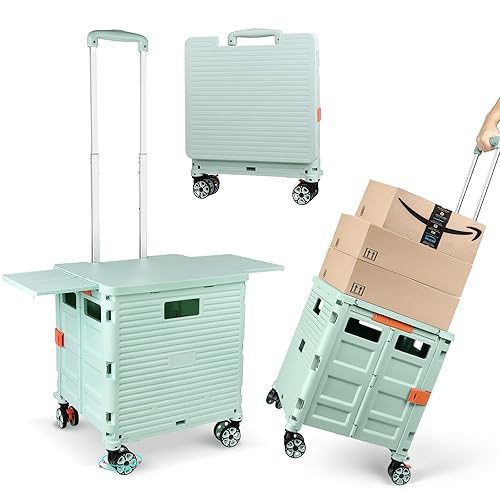 Foldable Utility Cart Folding Portable Rolling Crate with Magnetic Extended Lid,360°Rotate Wheels,176LBS Load Capacity,Heavy Duty Durable Dolly Cart for Teacher Tourist Shopping Office Outdoor