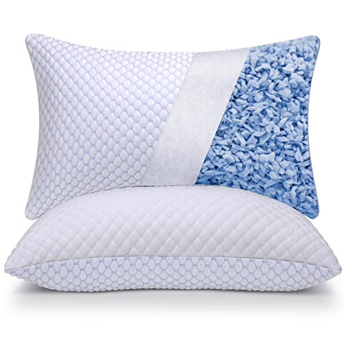 OSBED Shredded Memory Foam Pillows Queen Size Set of 2, Cooling Pillows for Sleeping 2 Pack, Adjustable Loft Bed Firm or Soft Pillows for Side, Back, Stomach, Hot Sleepers (20"x 30") - Queen (Pack of 2)