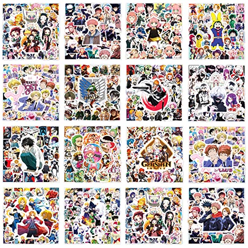 640Pcs Anime Stickers Mixed Pack, Vinyl Waterproof Anime Stickers for Water Bottles Skateboard Laptop Guitar Luggage Cars, 16 Classic Anime Theme Stickers for Adults Teens Kids