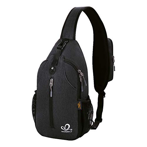 WATERFLY Crossbody Sling Backpack Sling Bag Travel Hiking Chest Bag Daypack - Black