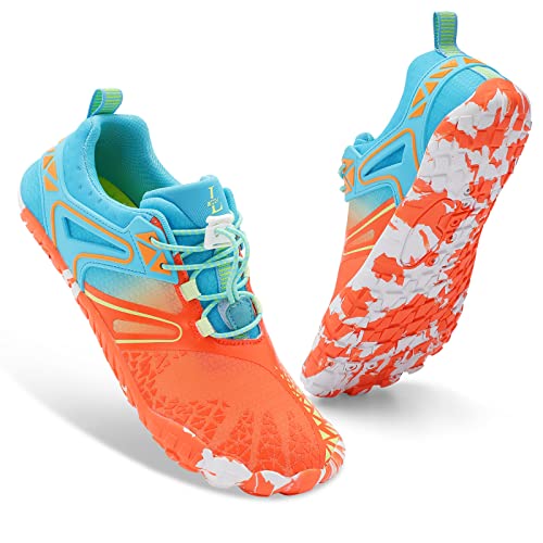 XIHALOOK Athletic Hiking Water Shoes Womens Mens Quick Dry Barefoot Beach Walking Kayaking Surfing Training Shoes - 8.5 Women/7 Men - A Orange Blue