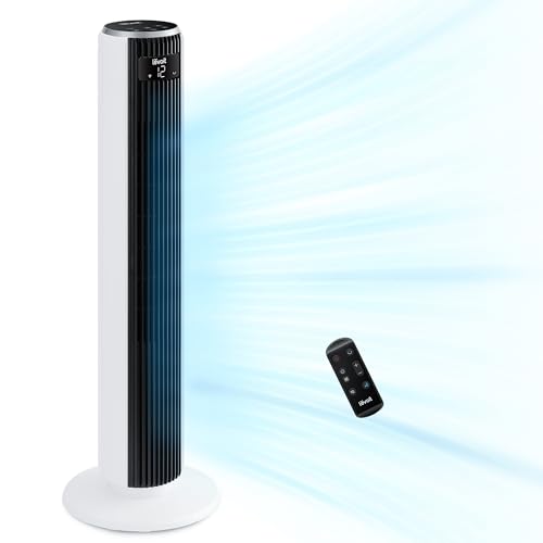 LEVOIT Silent Tower Fan with Remote Control, 7.9m/s Powerful Cooling Fan with DC Motor, 20dB Quiet and 26W Energy, 4 Modes 12 Speeds 12H Timer, Advanced Sleep Mode, Front Display, 90° Oscillation - 7.9m/s 36inch 20dB Silent Tower Fan Classic