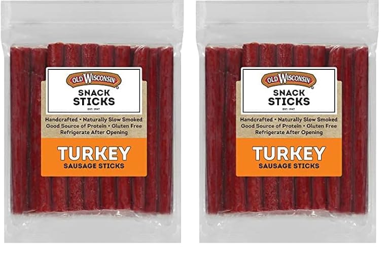 Old Wisconsin Turkey Sausage Snack Sticks, Naturally Smoked, Ready to Eat, High Protein, Low Carb, Keto, Gluten Free, 28 Ounce Resealable Package (Pack of 2) - 1.75 Pound (Pack of 2) - Turkey