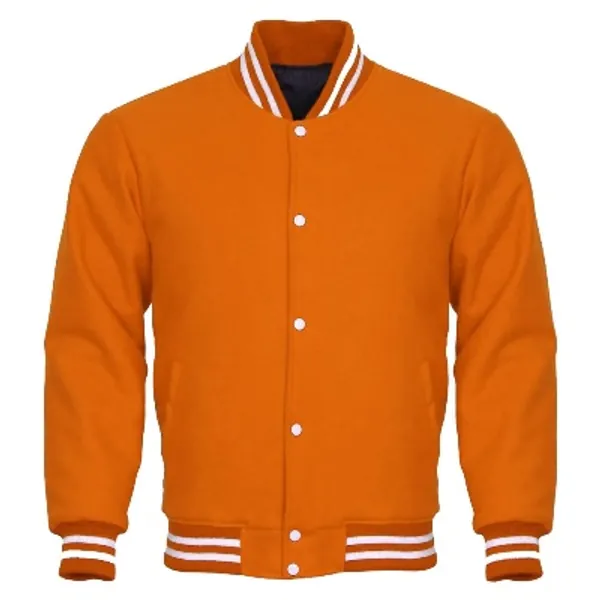Men's All Wool Bomber Style Letterman Baseball Knit Rib Varsity Jacket