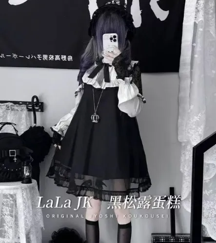  Jirai Black Truffle Cake Black Bow Dress