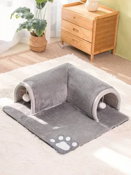 1 st. Multifunktionell Grå Plysch Förtjockad  Katt Tunnlar , Katt 
Nest    , Kattleksak , Lämplig För Katter & Hundar , Husdjur Säng , Sovande Mat För Alla säsonger