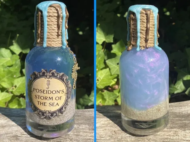 Poseidon | Color Changing Potion Bottle | Mythology Potion | Fantasy Potion | Mermaid Decor Potion | Magical Apothecary Bottle
