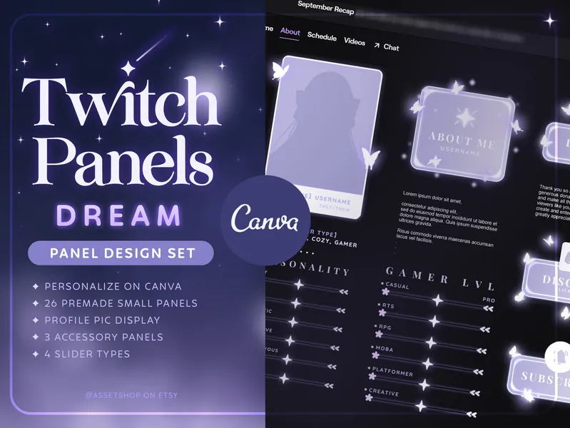 Dream Panels - Glowing Twitch Panels | Glowing Butterfly Panels | Butterfly Twitch Panels | Aesthetic Panels | Stat Sliders