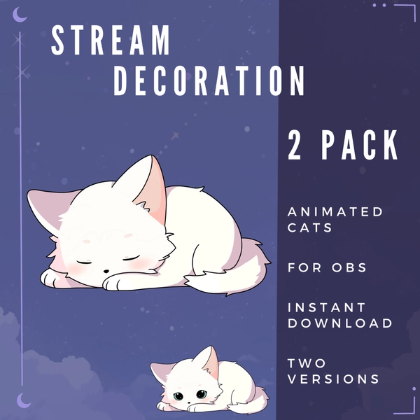Animated White Cat | Cute Cat | Stream Overlay | Vtuber-Assets | Twitch | OBS | Sleeping Cat