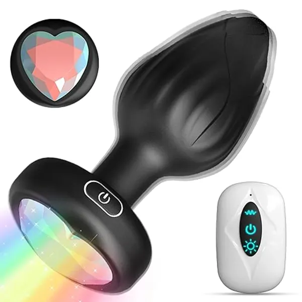 Anal Plug Adult Sex Toys - 10 Modes Vibrating Butt Plug with Crystal Diamond Colours Light Up Base Remote Control Vibrators, Prostate Massager, Anal Sex Toys Vibrator for Men Women, Couples - Blcak
