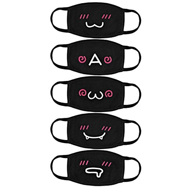 Aniwon Kawaii Muffle Mask, 5 Pack Anti-Dust Anime Cotton Mouth Mask Cute Kaomoji Face Mask