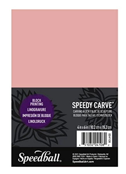 Speedball Speedy-Carve Block Printing Carving Block, Rectangle, Pink, 4 x 6 Inches, Linoleum for Printmaking