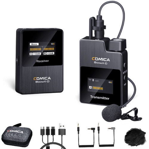 comica BoomX-D1 - Wireless Microphone System for Cameras, Camcorders, Smartphones, Laptops, Compact Wireless Lavalier Lapel Microphone with Noise Reduction, Low Latency, Monitoring, Muting