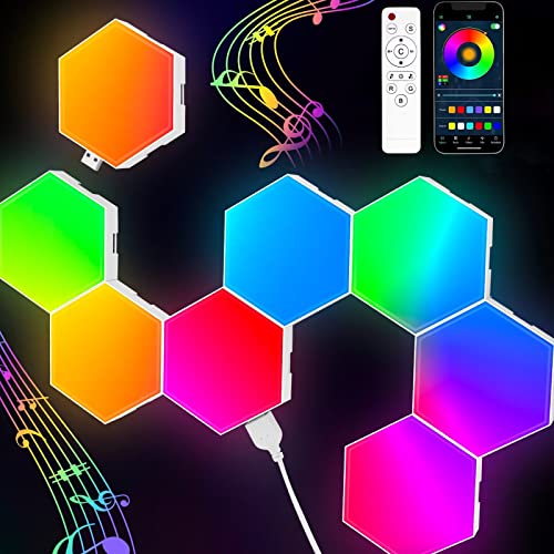 Hexagon Lights (8 Pack) LED Wall Panels, TISOFU RGB Gaming Lights with APP, Smart Modular Panel Hex Tiles Push Glide Expansion Shapes Lights - 8 Pack
