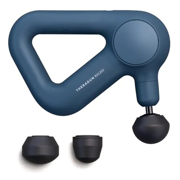 TheraGun Relief Handheld Percussion Massage Gun - Easy-to-Use, Comfortable & Light Personal Massager for Every Day Pain Relief Massage Therapy in Neck, Back, Leg, Shoulder and Body (Navy) - Relief - Navy