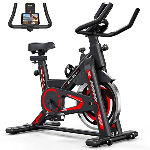 Exercise Bike - Stationary Indoor Cycling Bike for Home GYM with Tablet Holder and LCD Monitor,Silent Belt Drive,Comfortable seat and quiet flywheel - Red