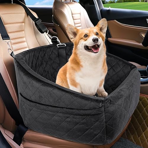 NEEZUKAR Dog Car Seat for Small Medium Dogs,Detachable Washable Dog Booster Seat Under 30lbs, Pet Car Seat Travel Bed with Storage Pockets and Dog Safety Belt (Black) - Black