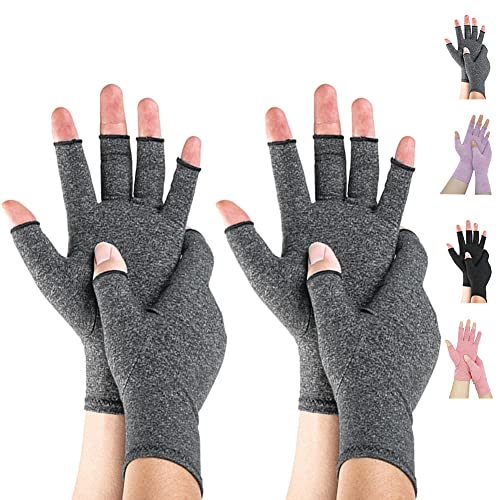 Novetec 2 Pairs Arthritis Compression Gloves for Women Men for Rheumatoid, Osteoarthritis, Carpal Tunnel Pain,Computer Typing - Grey+grey - Large