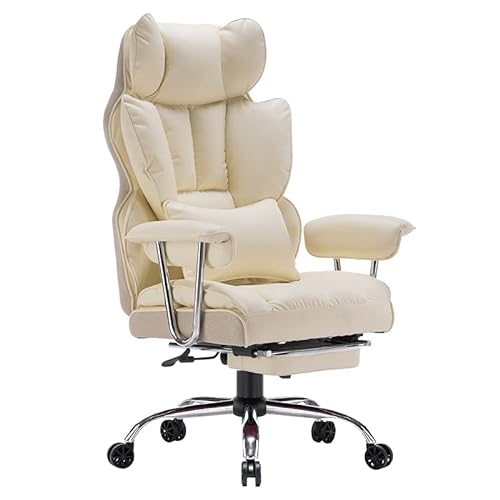 Efomao Desk Office Chair,Big High Back Chair,PU Leather Office Chair, Computer Chair,Managerial Executive Office Chair, Swivel Chair with Leg Rest and Lumbar Support,Beige Office Chair - Beige