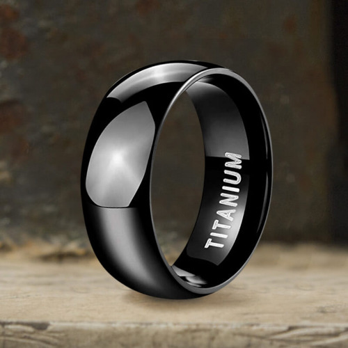 Minimalist Black Glossy Titanium Ring - 8MM / 10
