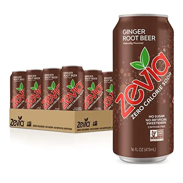 
                            Zevia Zero Calorie Soda, Ginger Root Beer, 16 Ounce Cans (Pack of 12)
                        