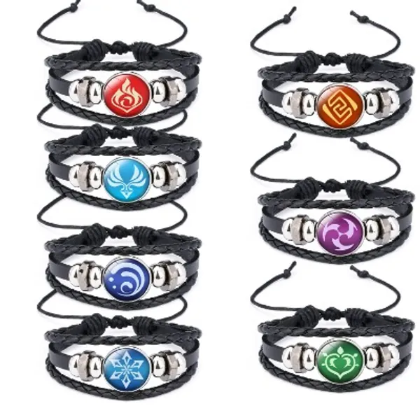 Genshin Impact Bracelet 7 Pack, Animne Luminous Bracelet, Element Luminous Bracelets Glow in Dark, God's Eye Time Gem Bracelet of Fire, Ice, Wind, Grass, Rock, Thunder, Water