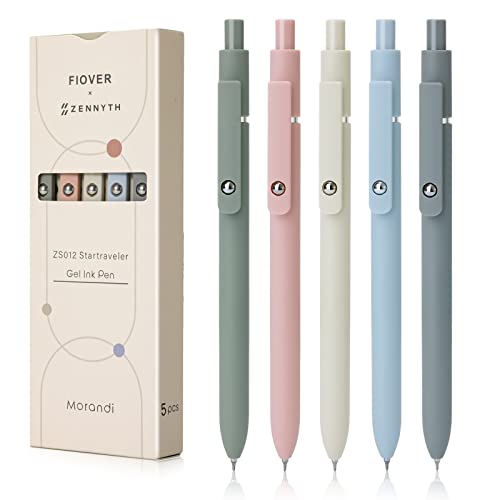 FIOVER 5pcs Gel Pens Quick Dry Ink Pens Fine Point Premium Retractable Rolling Ball Gel Pens Black Ink Smooth Writing for School Office Home - Morandi