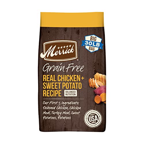 Merrick Premium Grain Free Dry Adult Dog Food, Wholesome And Natural Kibble With Real Chicken And Sweet Potato - 30.0 lb. Bag - Grain Free with Sweet Potato - Chicken - 30 Pound (Pack of 1)