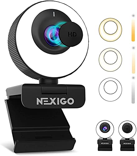 NexiGo N620E 60FPS AutoFocus ePTZ Webcam, 2X Digital Zoom, Ring Light & Privacy Cover, [Software Included], 1080P FHD Streaming Web Camera, Dual Stereo Mics, for Zoom Skype Teams - Webcam with Light