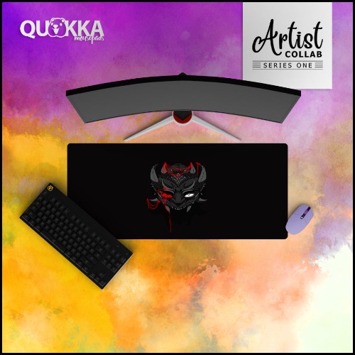 Japanese Hannya, Oni Demon Mask Design Mousepad | Artist Collab x Ame - 60x40cm / 3mm / Stitched