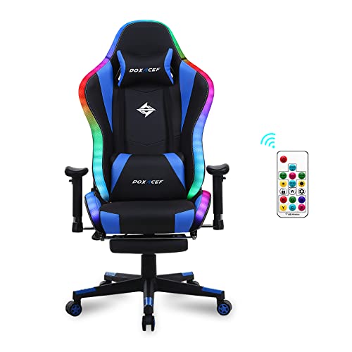 DOXACEF RGB Gaming Chair with Massage and Footrest Large Ergonomic Computer Desk Chair Video Gaming Chair with LED Light Effect Adjustable Reclining Gamer Chair