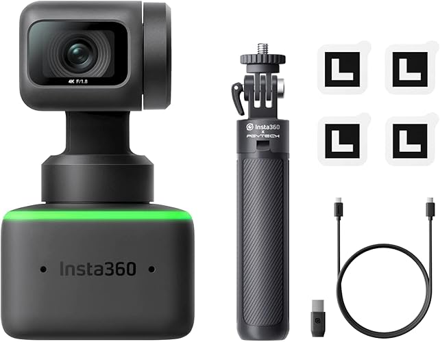 Insta360 Link Stativ-Kit PTZ 4K Webcam mit 1/2"-Sensor, KI-Tracking, Gestensteuerung, HDR, Mikrofonen mit Rauschunterdrückung, Spezialmodi, Webcam für Laptop, Videokamera für Videokonferenzen - Stativ-Kit