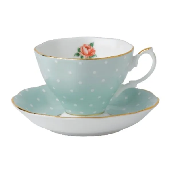 Royal Albert Polka Rose Teacup and Saucer Set, 6.5 Ounces, Mostly Pink with White Multicolored Floral Print