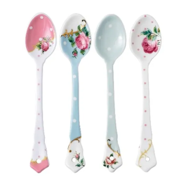 New Country Roses by Royal Albert New Country Roses Tea Party Ceramic Spoons, 6" x 1.2", Mulitcolored