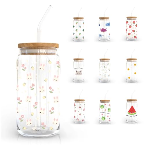 Glass cup with straw