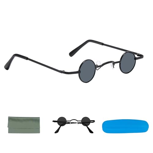 AZWOOD Small Fashion Vintage Sunglasses, Metal Frame Round Polarised Sunglasses Mini Retro Circle Hippie Glasses Hip Hop Steampunk Sunglasses UV400 Protection for Men Women