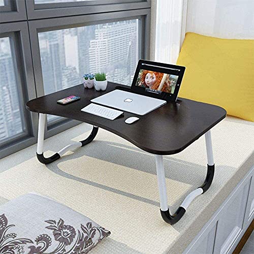 Adjustable Laptop Bed Table Lap Standing Desk for Bed and Sofa Breakfast Bed Tray Laptop Lap Desk Folding Breakfast Serving Coffee Tray Notebook Stand Reading Holder for Couch Floor Kids(60 x 40 cm) - Black