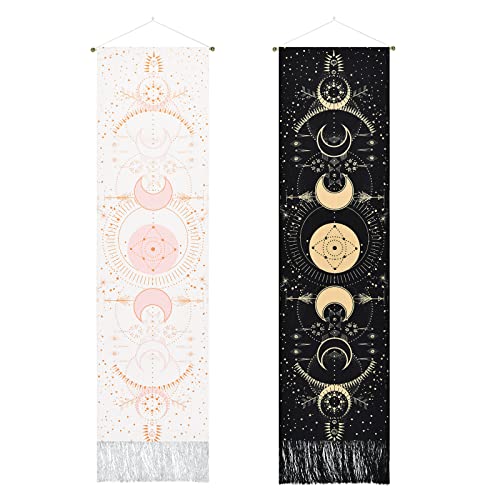 Yrendenge set of 2 Moon Tapestry Bohemian Psychedelic Tapestry Wall Hanging Medieval Tarot Decor Tapestry for Bedroom Black White 51 * 13inch（130 * 32cm） - black+white - 51*13inch