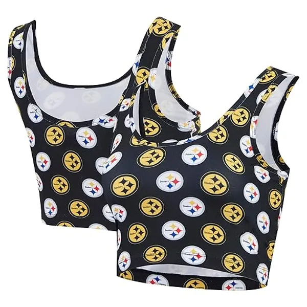 Concepts Sport Women's NFL Record Allover Print Bralette - Pittsburgh Steelers, Black - Large