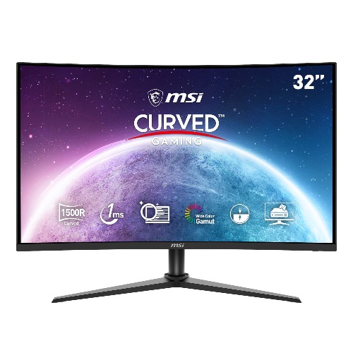 MSI G323CV Curved Gaming Monitor - 31.5 Inch, 16:9 Full HD (1920 x 1080), VA, 75Hz, 1ms, 1500R, DisplayPort, HDMI, Wide Color Gamut, Anti-Flicker, Less Blue light, Night Vision, Black