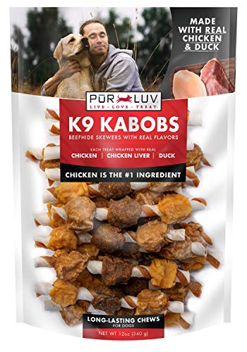 Pur Luv K9 Kabob Real Chicken and Duck Dog Treats, Flavor, Made with Chicken, Duck, Beef, Healthy, Easily Digestible, Long Lasting, High Protein , 12 oz - Chicken / Duck Kabob