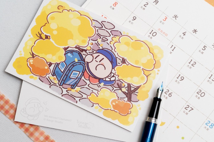 Postie Poyo Mailman Postcards/Mini Prints - Autumn