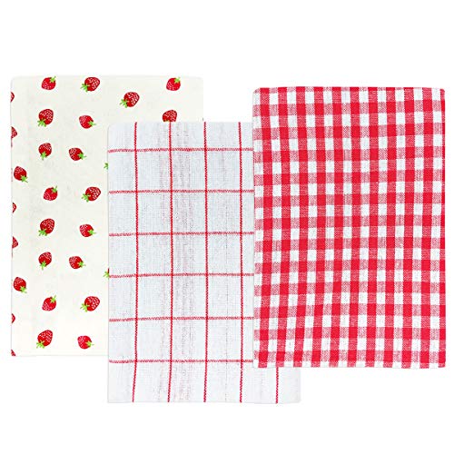 Wrapables® 100% Cotton Kitchen Dish Towels (Set of 3), Red Strawberries - Red Strawberries - One Size