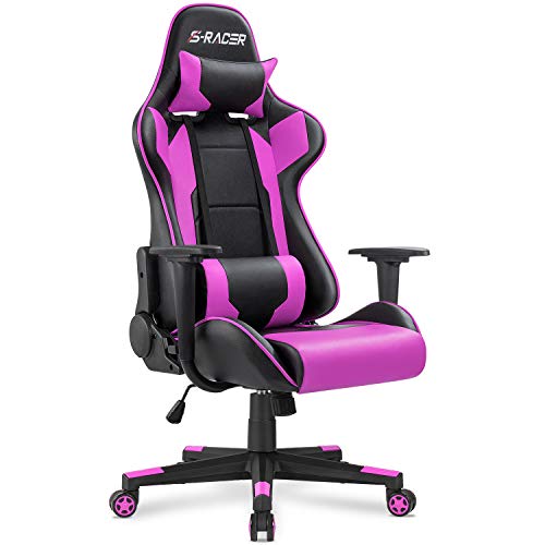 Homall Gaming Chair Office Chair High Back Computer Chair Leather Desk Chair Racing Executive Ergonomic Adjustable Swivel Task Chair with Headrest and Lumbar Support (Purple) - Purple